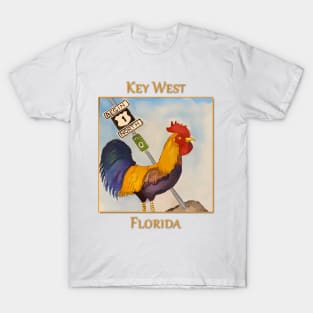 Key West Rooster add Mile Marker 0, Florida T-Shirt